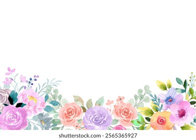 Colorful floral watercolor frame for wedding, birthday, card, background, invitation, wallpaper, sticker, decoration etc.