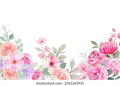 Colorful floral watercolor frame for wedding, birthday, card, background, invitation, wallpaper, sticker, decoration etc.