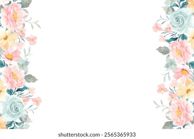 Colorful floral watercolor frame for wedding, birthday, card, background, invitation, wallpaper, sticker, decoration etc.