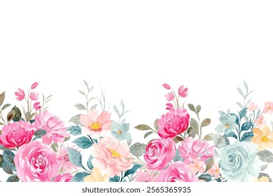 Colorful floral watercolor frame for wedding, birthday, card, background, invitation, wallpaper, sticker, decoration etc.