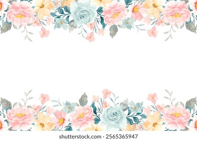 Colorful floral watercolor frame for wedding, birthday, card, background, invitation, wallpaper, sticker, decoration etc.