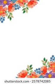 Colorful floral watercolor frame for wedding, birthday, card, background, invitation, wallpaper, sticker, decoration etc.