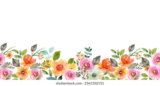 Colorful floral watercolor garden for wedding, birthday, card, background, invitation, wallpaper, sticker, decoration etc.