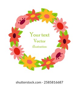 Colorful floral wreath design perfect for invitations and decorations in spring and summer events.