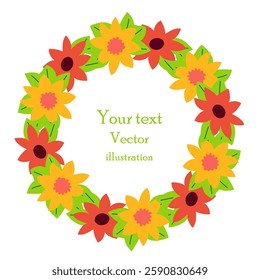 Colorful floral wreath design perfect for invitations and decorations in spring and summer events.