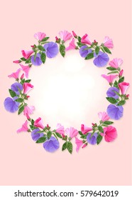 Colorful floral wreath. Vector illustration on light background for greeting card, poster or leaflet.