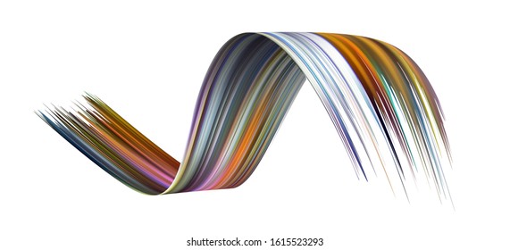 Colorful flow brush stroke. Wave sea beam bundle line. Realistic vector volume light weave. Liquid paint ink shape isolated on white background. Artistic abstract trace swirl illustration cover page.