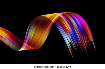 Colorful flow brush stroke. Wave sea beam bundle line. Realistic vector volume light weave. Liquid paint ink shape isolated on white background. Artistic abstract trace swirl illustration cover page.