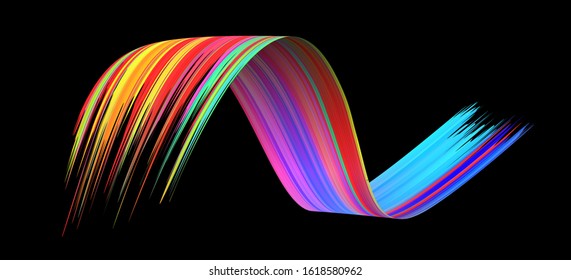 Colorful flow brush stroke. Wave sea beam bundle line. Realistic vector volume light weave. Liquid paint ink shape isolated on white background. Artistic abstract trace swirl illustration cover page.