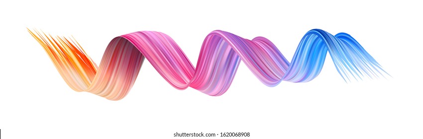 Colorful flow brush stroke. Wave sea beam bundle line. Realistic vector volume light weave. Liquid paint ink shape isolated on white background. Artistic abstract trace swirl illustration cover page.