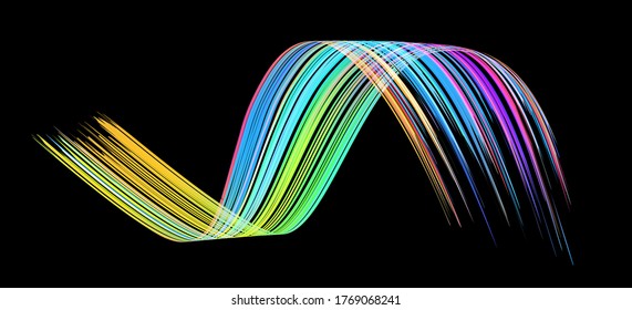 Colorful flow brush stroke. Wave sea beam bundle line. Realistic vector volume light weave. Liquid paint ink shape isolated on white background. Artistic abstract trace swirl illustration cover page.