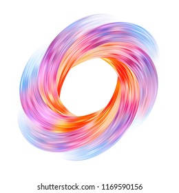 Colorful flow brushstroke on white background.. Ribbon isolated line. Realistic volume wave. Liquid paint ink shape. Cover page for your design project. Real vector illustration swirl blur.