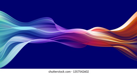 Colorful flow brushstroke. Ribbon isolated line.. Realistic volume wave. Liquid paint ink shape isolated on white background. Cover page for your design project. Real vector illustration swirl blur.