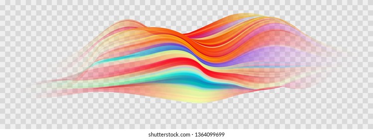 Colorful flow brushstroke. Ribbon isolated line.. Realistic volume wave. Liquid paint ink shape isolated on white background. Cover page for your design project. Real vector illustration swirl blur.