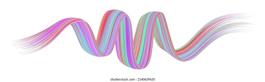 Colorful flow brushstroke. Ribbon isolated line.. Realistic volume wave. Liquid paint ink shape isolated on white background. Cover page for your design project. Real vector illustration swirl blur.