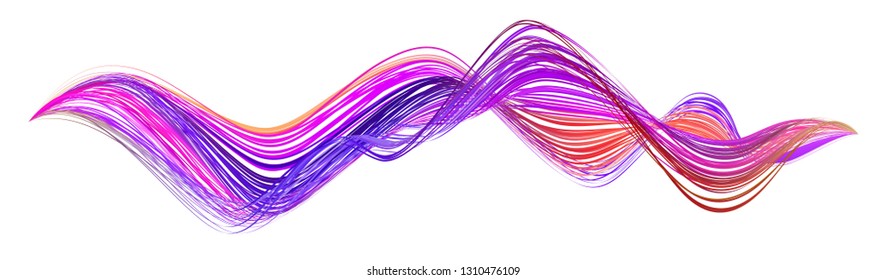 Colorful flow brushstroke. Wabe sea isolated line.. Realistic volume brush stroke. Liquid paint ink shape isolated on white background. Cover page for your design project. Vector illustration swirl.