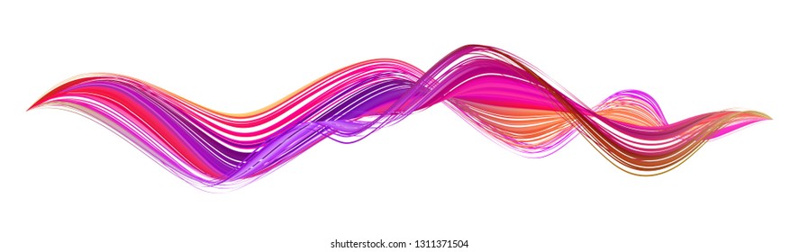 Colorful flow brushstroke. Wabe sea isolated line.. Realistic volume brush stroke. Liquid paint ink shape isolated on white background. Cover page for your design project. Real vector swirl blur.