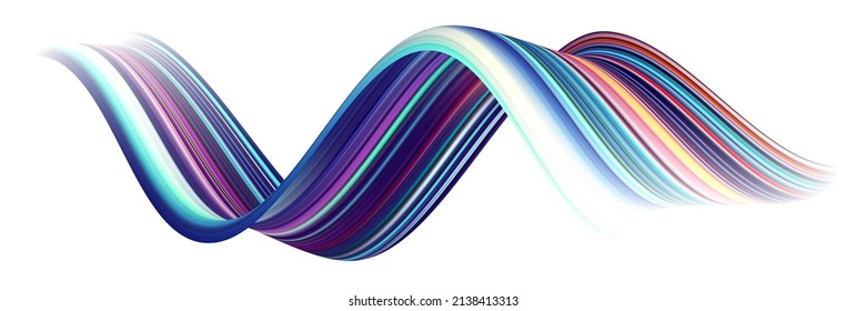 Colorful flow brushstroke. Wabe sea isolated line.. Realistic volume brush stroke. Liquid paint ink shape isolated on white background. Cover page for your design project. Vector illustration swirl.