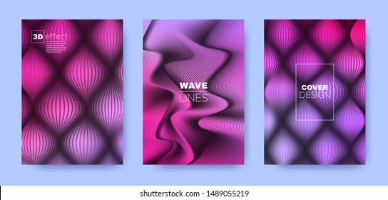 Colorful Flow Cover. Blue Vector Shapes. Business Distorted Lines. 3d Geometric Brochure. Blue Striped Pattern. Fluid Brochure. Minimal Cover. 3d Movement Template.