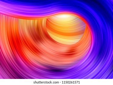 Colorful flow light background. Realistic liquid wave as funnel. Color tornado top view. Swirl tunnel drop down vector illustration. Round motion spin template for phone wallpaper.