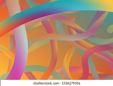 Colorful Flow Liquid in Future Design Style. Modern Dynamic Background in Trendy Colors. Minimal Abstract Curve Lines in Vibrant Color. Wire Digital Pattern with Gradient Neon Cables.