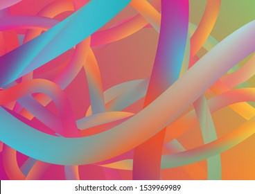 Colorful Flow Liquid in Future Design Style. Minimal Abstract Curve Lines in Vibrant Color. Wire Digital Pattern with Gradient Neon Cables. Modern Dynamic Background in Trendy Colors.