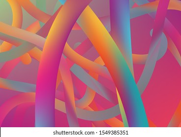 Colorful Flow Liquid in Future Design Style. Modern Dynamic Background in Trendy Colors. Minimal Abstract Curve Lines in Vibrant Color. Wire Digital Pattern with Gradient Neon Cables.