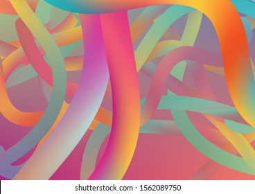 Colorful Flow Liquid in Future Design Style. Minimal Abstract Curve Lines in Vibrant Color. Modern Dynamic Background in Trendy Colors. Wire Digital Pattern with Gradient Neon Cables.