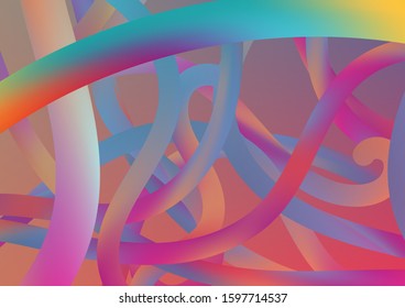 Colorful Flow Liquid in Future Design Style. Wire Digital Pattern with Gradient Neon Cables. Modern Dynamic Background in Trendy Colors. Minimal Abstract Curve Lines in Vibrant Color.