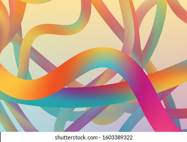 Colorful Flow Liquid in Future Design Style. Modern Dynamic Background in Trendy Colors. Wire Digital Pattern with Gradient Neon Cables. Minimal Abstract Curve Lines in Vibrant Color.