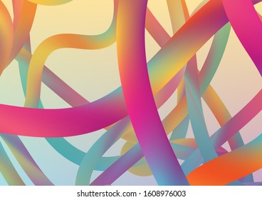 Colorful Flow Liquid in Future Design Style. Wire Digital Pattern with Gradient Neon Cables. Minimal Abstract Curve Lines in Vibrant Color. Modern Dynamic Background in Trendy Colors.