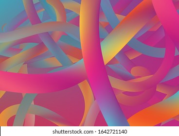 Colorful Flow Liquid in Future Design Style. Wire Digital Pattern with Gradient Neon Cables. Minimal Abstract Curve Lines in Vibrant Color. Modern Dynamic Background in Trendy Colors.