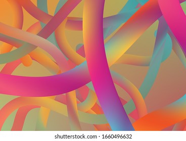 Colorful Flow Liquid in Future Design Style. Modern Dynamic Background in Trendy Colors. Wire Digital Pattern with Gradient Neon Cables. Minimal Abstract Curve Lines in Vibrant Color.