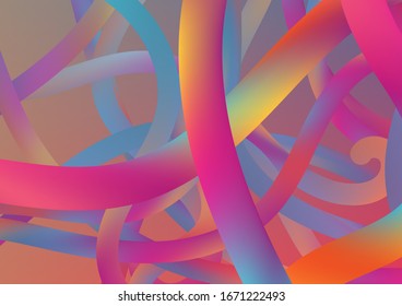 Colorful Flow Liquid in Future Design Style. Modern Dynamic Background in Trendy Colors. Minimal Abstract Curve Lines in Vibrant Color. Wire Digital Pattern with Gradient Neon Cables.