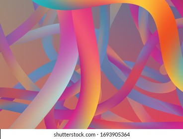 Colorful Flow Liquid in Future Design Style. Minimal Abstract Curve Lines in Vibrant Color. Wire Digital Pattern with Gradient Neon Cables. Modern Dynamic Background in Trendy Colors.