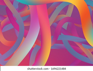 Colorful Flow Liquid in Future Design Style. Wire Digital Pattern with Gradient Neon Cables. Minimal Abstract Curve Lines in Vibrant Color. Modern Dynamic Background in Trendy Colors.