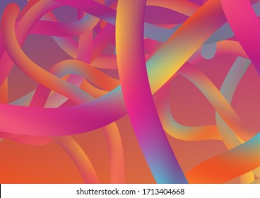Colorful Flow Liquid in Future Design Style. Wire Digital Pattern with Gradient Neon Cables. Minimal Abstract Curve Lines in Vibrant Color. Modern Dynamic Background in Trendy Colors.