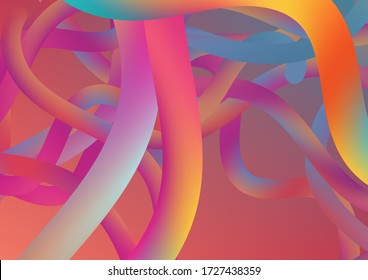 Colorful Flow Liquid in Future Design Style. Modern Dynamic Background in Trendy Colors. Wire Digital Pattern with Gradient Neon Cables. Minimal Abstract Curve Lines in Vibrant Color.