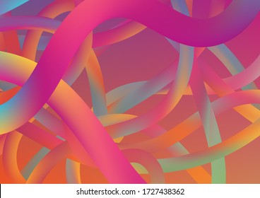 Flujo colorido líquido en estilo de diseño futuro. Patrón digital por cable con cables de neón degradados. Líneas de curva abstractas mínimas en color vibrante. Fondo dinámico moderno en colores de moda.