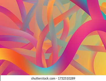 Flujo colorido líquido en estilo de diseño futuro. Patrón digital por cable con cables de neón degradados. Líneas de curva abstractas mínimas en color vibrante. Fondo dinámico moderno en colores de moda.