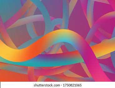 Colorful Flow Liquid in Future Design Style. Modern Dynamic Background in Trendy Colors. Wire Digital Pattern with Gradient Neon Cables. Minimal Abstract Curve Lines in Vibrant Color.
