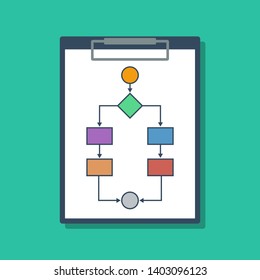 colorful flowchart in clipboard, vector flat illustration