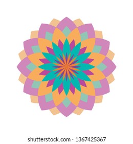 Colorful flowe illusrtration. Abstract geometric art. Creative design template. Simple floral ornament. Print on textile, tile, carpet, brochure, wallpaper, background, poster. Tattoo, icon, symbol.