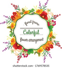 ilustración vectorial del marco de arreglo de flores colorido