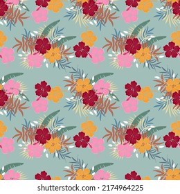 Colorful flower arrangement on a gray background. Seamless pattern of flower bouquets.
