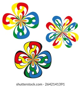 Colorful flower array. Vibrant bloom shapes. Nature inspired graphics. Vector floral ornament.