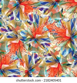 colorful flower art. mixed surface background pattern. trendy digital print. for fabric, scarf, kerchief, textile, design, canvas, banner, cover, card, wallpaper. groovy illustration image