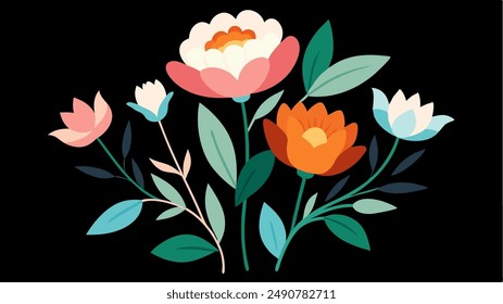 colorful flower art. mixed surface background pattern. trendy digital print. for fabric, scarf, kerchief, textile, design, canvas, banner, cover, card, wallpaper. groovy illustration image