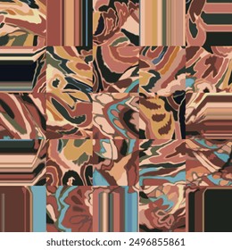 colorful flower art. mixed surface background pattern. trendy digital print. for fabric, scarf, kerchief, textile, design, canvas, banner, cover, card, wallpaper. groovy illustration image