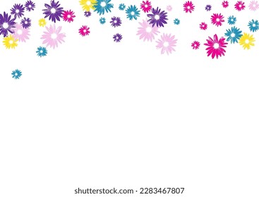 Vector blanco de fondo de flor colorido. Textura de la infancia en el jardín. Tela de plantas multicolor. Fondo de escritorio. Hoja de color claro.